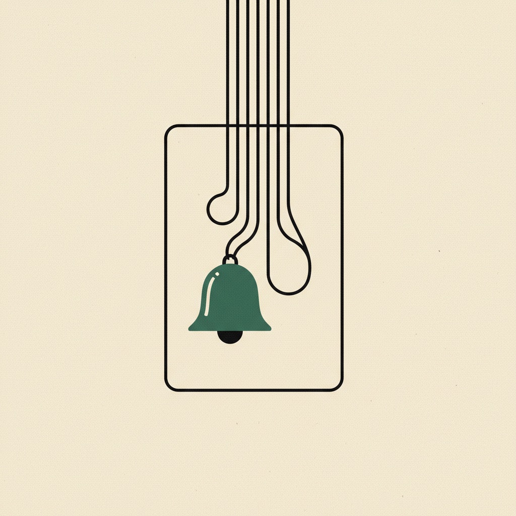 Six wires descending into a panel, one ringing a green bell