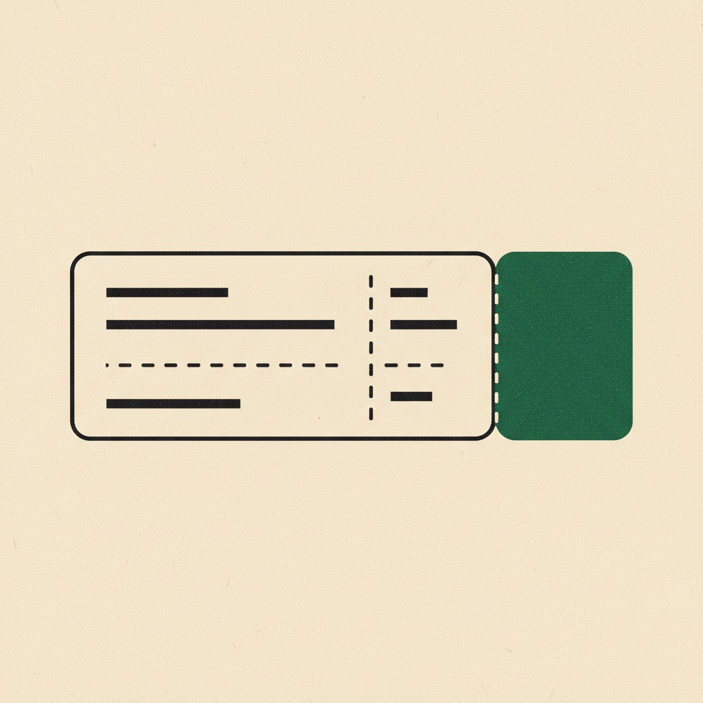 A boarding pass with a green perforated stub attached